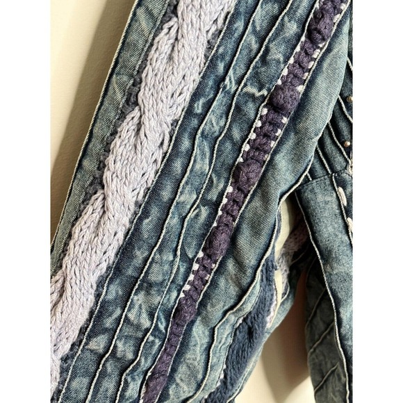 Coldwater Creek Women's Jacket Size XL Crochet Denim Boho Indigo Patchwork Y2K - Picture 8 of 15